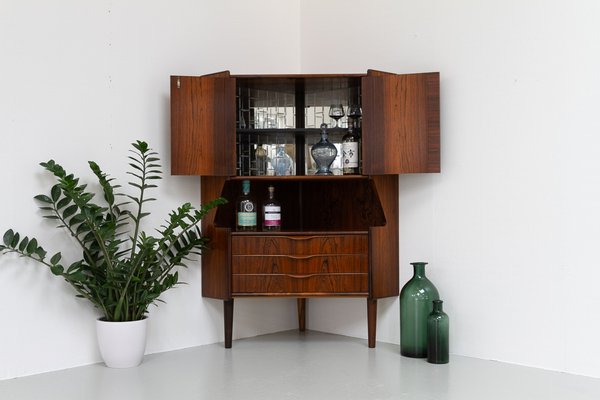 Vintage Danish Rosewood Corner Cabinet with Dry Bar 1960s