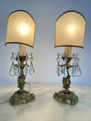 Mid Century Bedside Lamps in Brass and Crystal in the style of