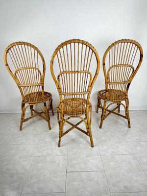 Mid-Century Sthle mit Fcherfrmigen Rckenlehnen aus Bambus & Rattan,  Italien, 1950er, 3er Set bei Pamono kaufen