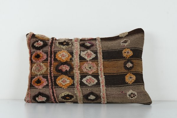 Turkish Striped Tribal Brown Wool Handmade Pillow Cover for sale at Pamono