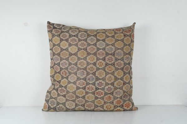 Brown Chocolate Square Handwoven Jajim Kilim Cushion Cover for sale at Pamono