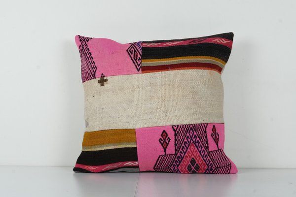Vintage Square Kilim Rug Cushion Wool Cover for sale at Pamono