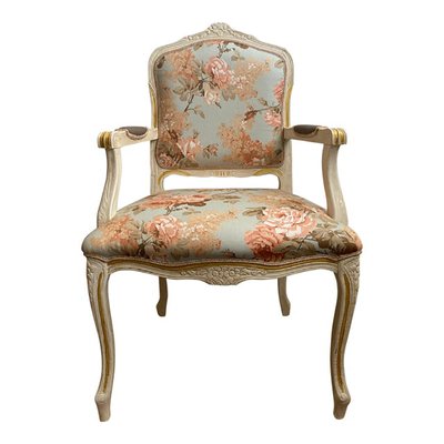 Ivory and Pink Floral Chair for sale at Pamono