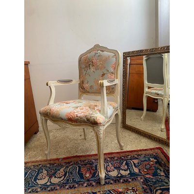 Ivory and Pink Floral Chair for sale at Pamono