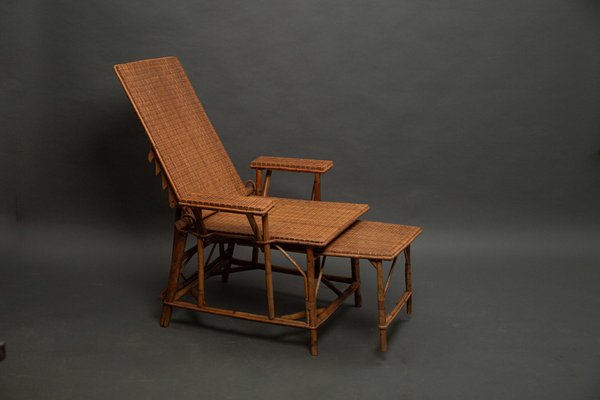 Rattan Foldable Chaise Lounge, France, 1930s