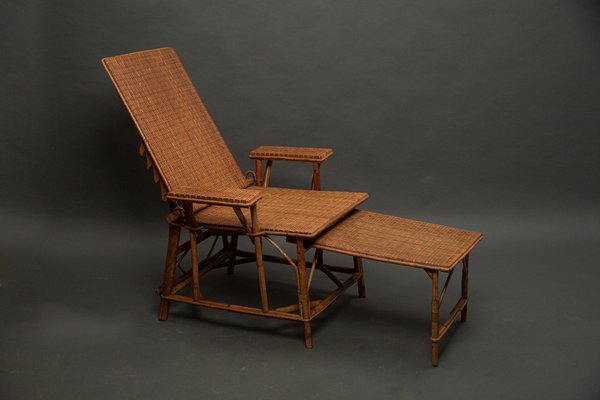 Rattan Foldable Chaise Lounge, France, 1930s