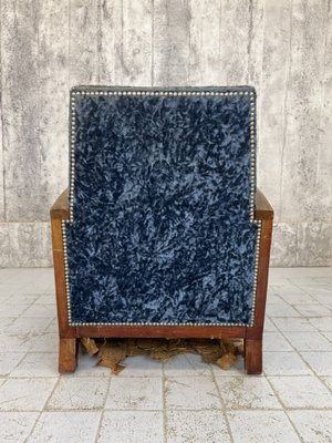 Art Deco Blue Velvet Lounge Chair for sale at Pamono