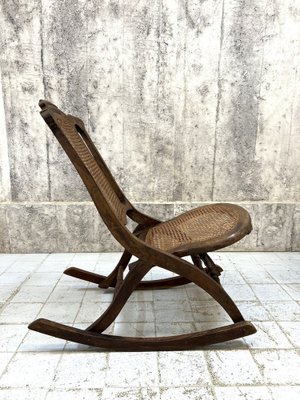 Folding Low Cane Rocking Chair for sale at Pamono