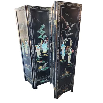 Chinese Black Lacquer Folding Screen - Ca 1980 Chinese Black Lacquer Folding Screen - Ca 1980