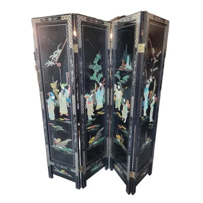 Chinese Black Lacquer Folding Screen - Ca 1980 Chinese Black Lacquer Folding Screen - Ca 1980