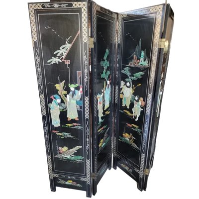 Chinese Black Lacquer Folding Screen - Ca 1980 Chinese Black Lacquer Folding Screen - Ca 1980