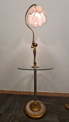 Liberty Floor Lamp with Coffee Table and Tulip Shaped Glass Lampshade 1980s