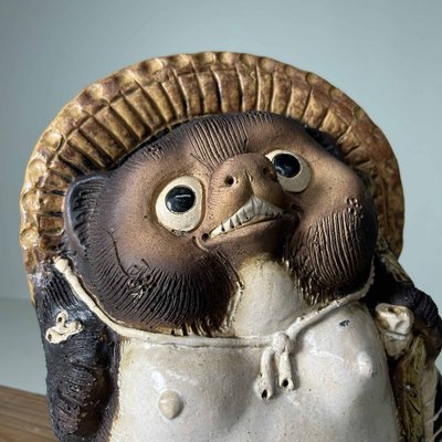 Vintage Decorative Tanuki Statue in Shigaraki Pottery Japan 1990s