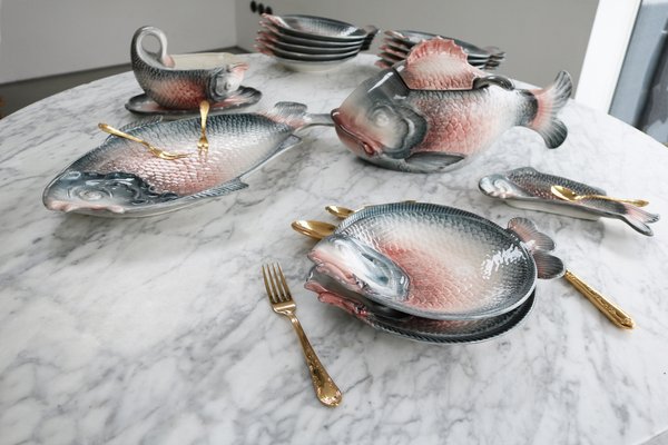 Vintage Italian Keramik Fish Service by R. Blanche, 1960s, Set of 16