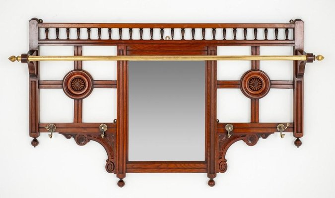 Victorian Hall Tree Coat Rack Mirror for sale at Pamono