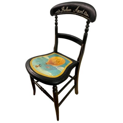 Antique English Chair with Hand Painted Decoration of Ballon Ascent 19th Century for sale at Pamono