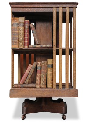 Edwardian Revolving Two Tier Oak Bookcase for sale at Pamono