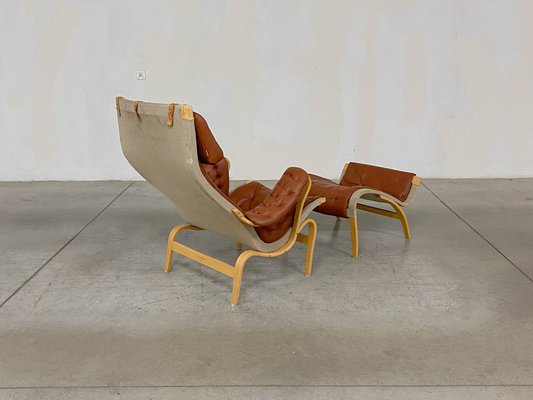 Pernilla 69 Lounge Chair with Ottoman by Bruno Mathsson for Pernilla 69 Lounge Chair with Ottoman by Bruno Mathsson for