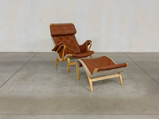 Pernilla 69 Lounge Chair with Ottoman by Bruno Mathsson for Pernilla 69 Lounge Chair with Ottoman by Bruno Mathsson for