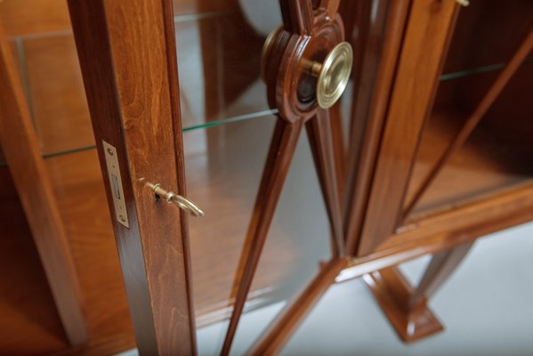 Vintage Walnut Display Cabinet With Brass Door Handles For Sale At
