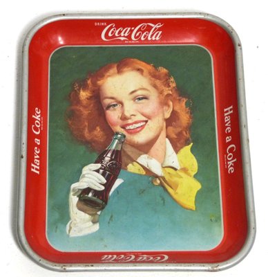 Vintage 1950s Coca Cola Metal Tin Tray w/ Black/Gold Enamel