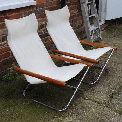 NY Chairs in White Canvas attributed to Takeshi Nii Japan 1950s Set of 2 for sale at Pamono