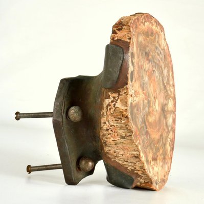 Architectural Push Pull Door Handle in Petrified Wood and Bronze