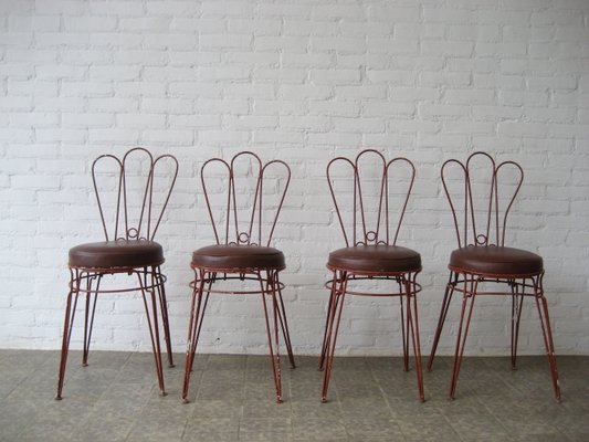 Vintage Metal Chairs With Leatherette Upholstery Set Of 4 For Vintage Metal Chairs With Leatherette Upholstery Set Of 4 1