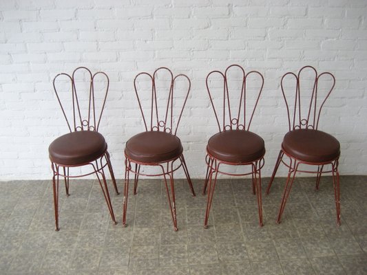 Vintage Metal Chairs With Leatherette Upholstery Set Of 4 For Vintage Metal Chairs With Leatherette Upholstery Set Of 4 2