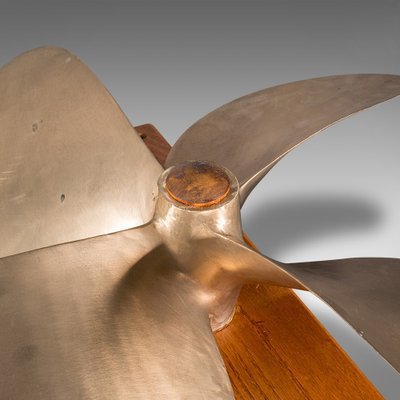 Large Vintage English Ship Propeller Display in Bronze and Oak