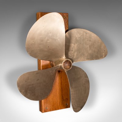 Large Vintage English Ship Propeller Display in Bronze and Oak