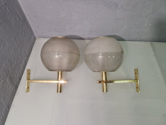 Wall Sconces in Brass and Striped Glass by Ignazio Gardella, 1960s, Set of  2 for sale at Pamono