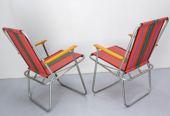 Lot De 2 Chaises Longues Pliantes Vintage Métal Rouge – Camping, Jardin