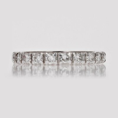Bague Ancienne En Platine Et Diamants - Alliance Taille 53 - Bijou Vintage Français