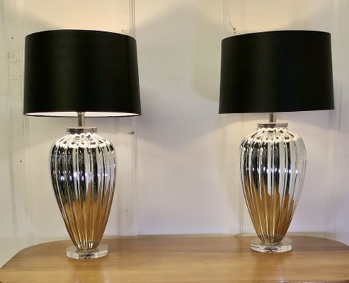 Tischlampen aus versilbertem Glas, 1960er, 2er Set