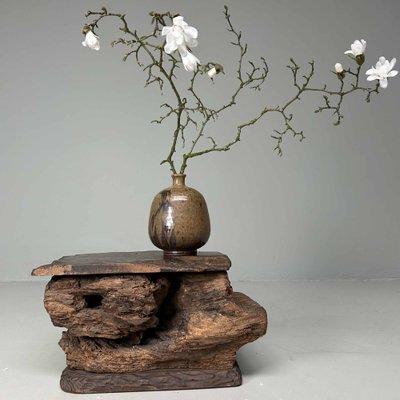 Wood-Fired Ceramic Ikebana Flower Vase, (Hizen) Kuromuta