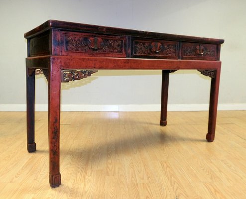 3 Drawer Console Table With Dark Lacquer - 19thC 3 Drawer Console Table With Dark Lacquer - 19thC