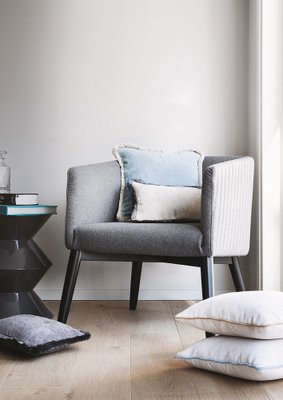 Happy Cushion in Light Blue with Off White Fringes by Lorenza Briola for Lo Decor for sale at Pamono