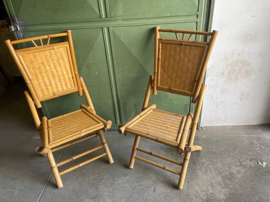 Klappsthle aus Bambus Rattan, 1960er, 2er Set bei Pamono kaufen