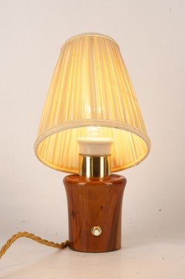 Small Cherrywood Table Lamp with Fabric Shade by Rupert Nikoll