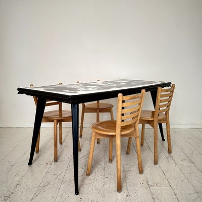 Abstract Painted Dining Table in Black and White, 1953 for sale at