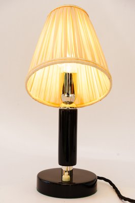 Art Deco Nickel-Plated Wooden Table Lamp with Fabric Shade, 1920s