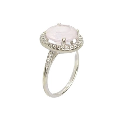 Pink Amethyst and Diamonds 18k White Gold Ring from Maison Mauboussin France 1990s
