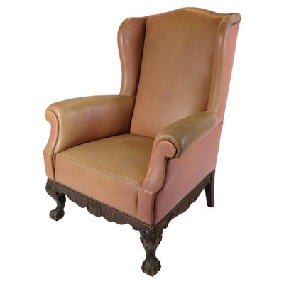 Chesterfield High Flap Chair in Brown Leather, 1920s for sale at