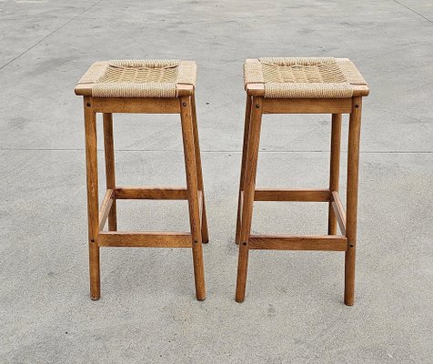 Bar Stools with Danish Paper Cord Seats in the style of Hans J. Wegner 1960s Set of 2 for sale at Pamono