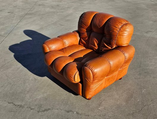 Vintage Italian Club Chair in Cognac Leather, 1970s for sale at Pamono