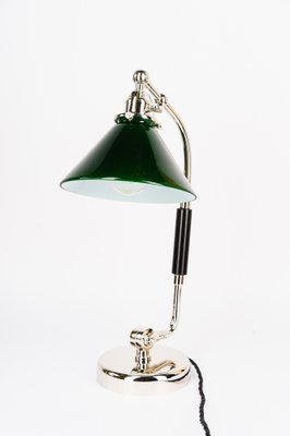 Art Deco Nickel-Plated Swivelling Table Lamp with Green Glass Shade,  Vienna, Austria, 1920s