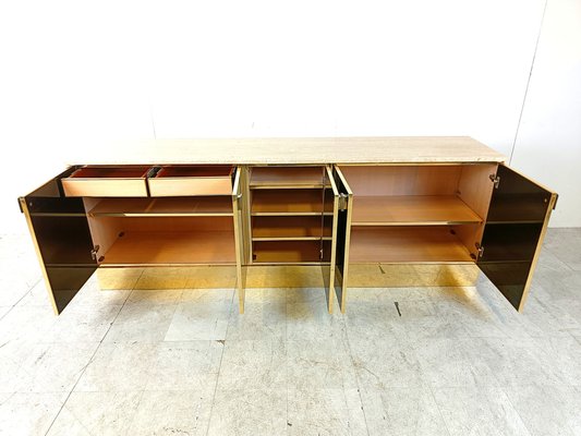 Black Lacquered and Travertine Credenza 1980s for sale at Pamono