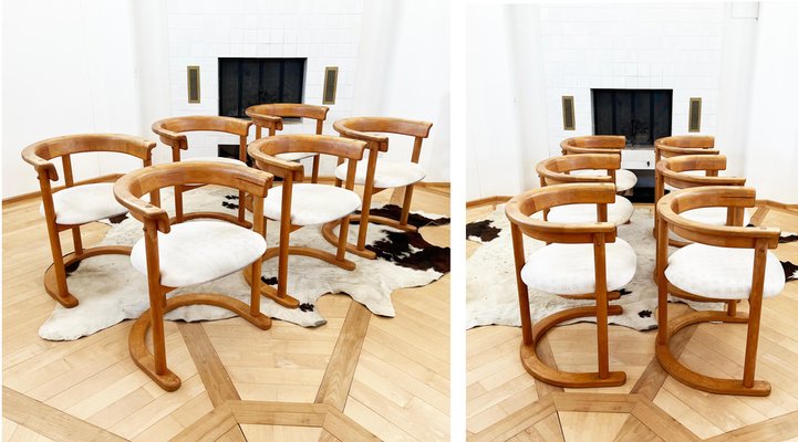 Vintage Brutalist MCM Beech Dining Table and Chairs 1980s Set of 9