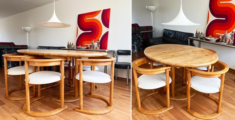 Vintage Brutalist Beech Extendable Dining Table from MCM 1980s for sale at Pamono